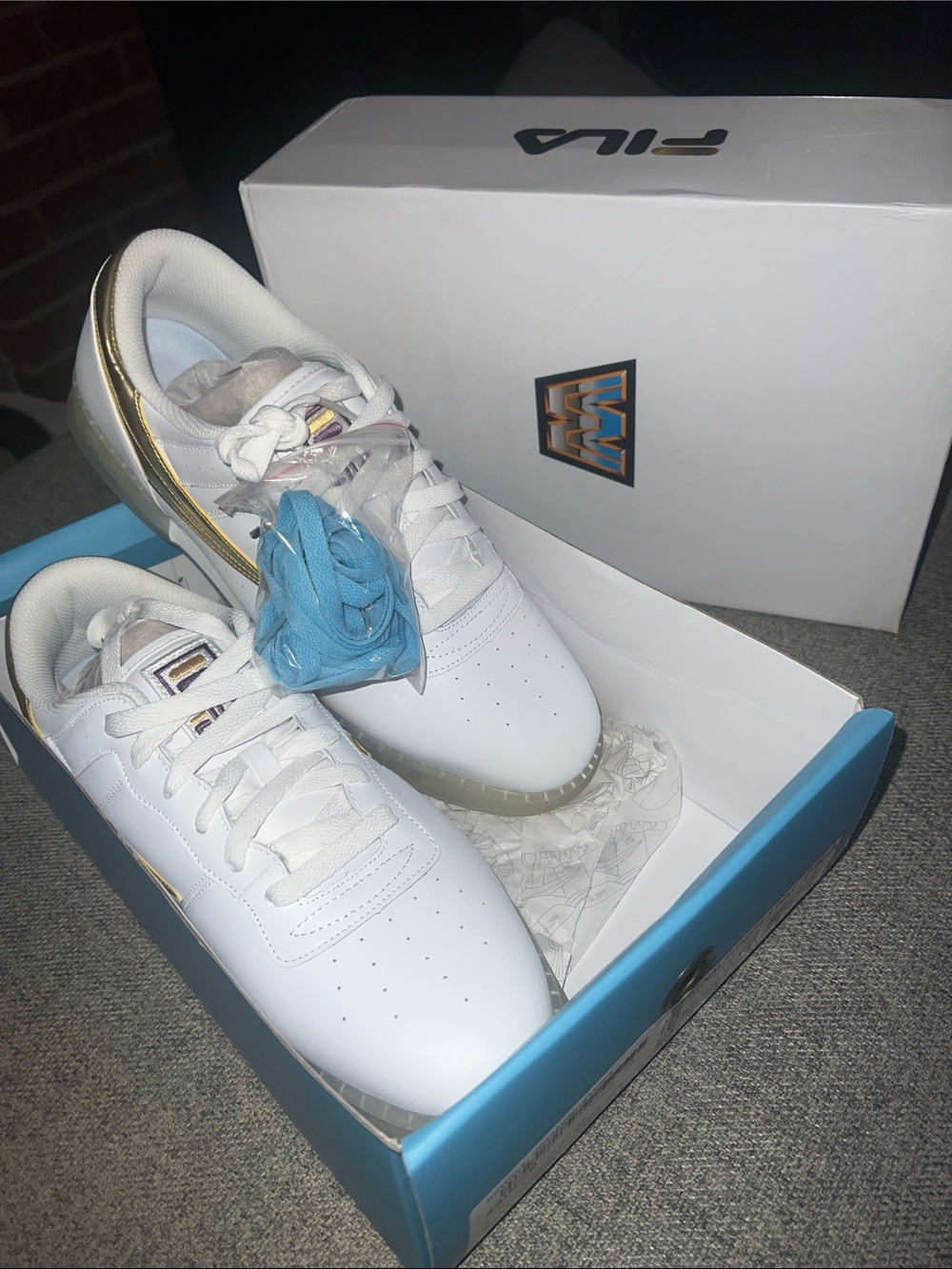 Rare Fila X WWE Undertaker White Sneakers with Gold/Purple Trim NWT 12
